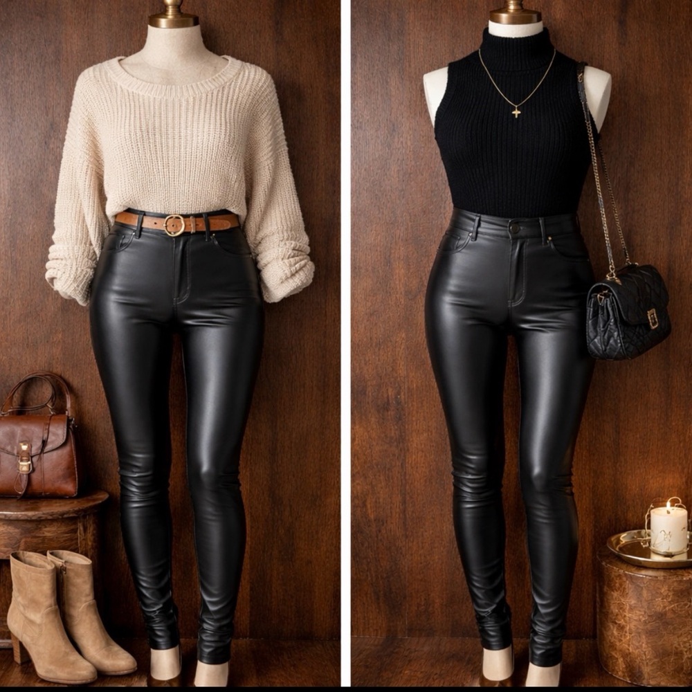 Express High Rise Faux Leather 90s Skinny Cut Pants Black Soft Lining Stretch